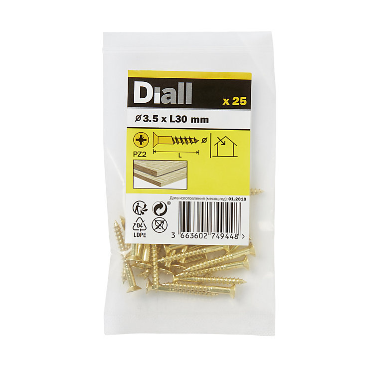 Product image for Diall Pozidriv Brass Screw (Dia)3.5mm (L)30mm, Pack of 25