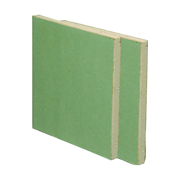 Product image for Gyproc Moisture Resistant Square edge 12.5mm Plasterboard, (L)1.2m (W)0.6m