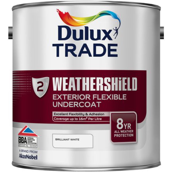 Image of Dulux Trade Weathershield Exterior Undercoat Brilliant White 2.5ltr