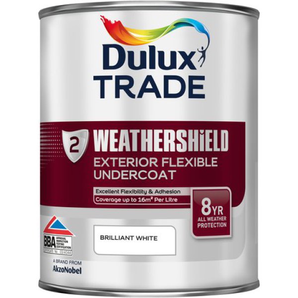 Image of Dulux Trade Weathershield Exterior Undercoat Brilliant White 1ltr