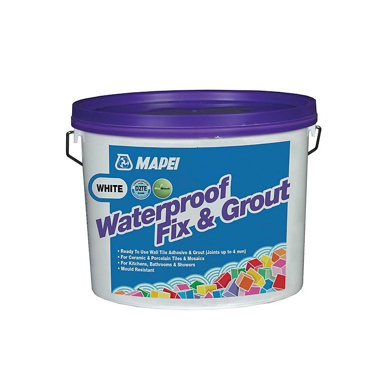 Product image for Mapei Waterproof Fix & Grout Ready mixed White Flexible Wall tile Grout, 7.5kg Bucket