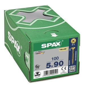 Product image for SPAX Yellox Countersunk Universal Woodscrews POZI 5.0 x 90mm (Pack of 150)