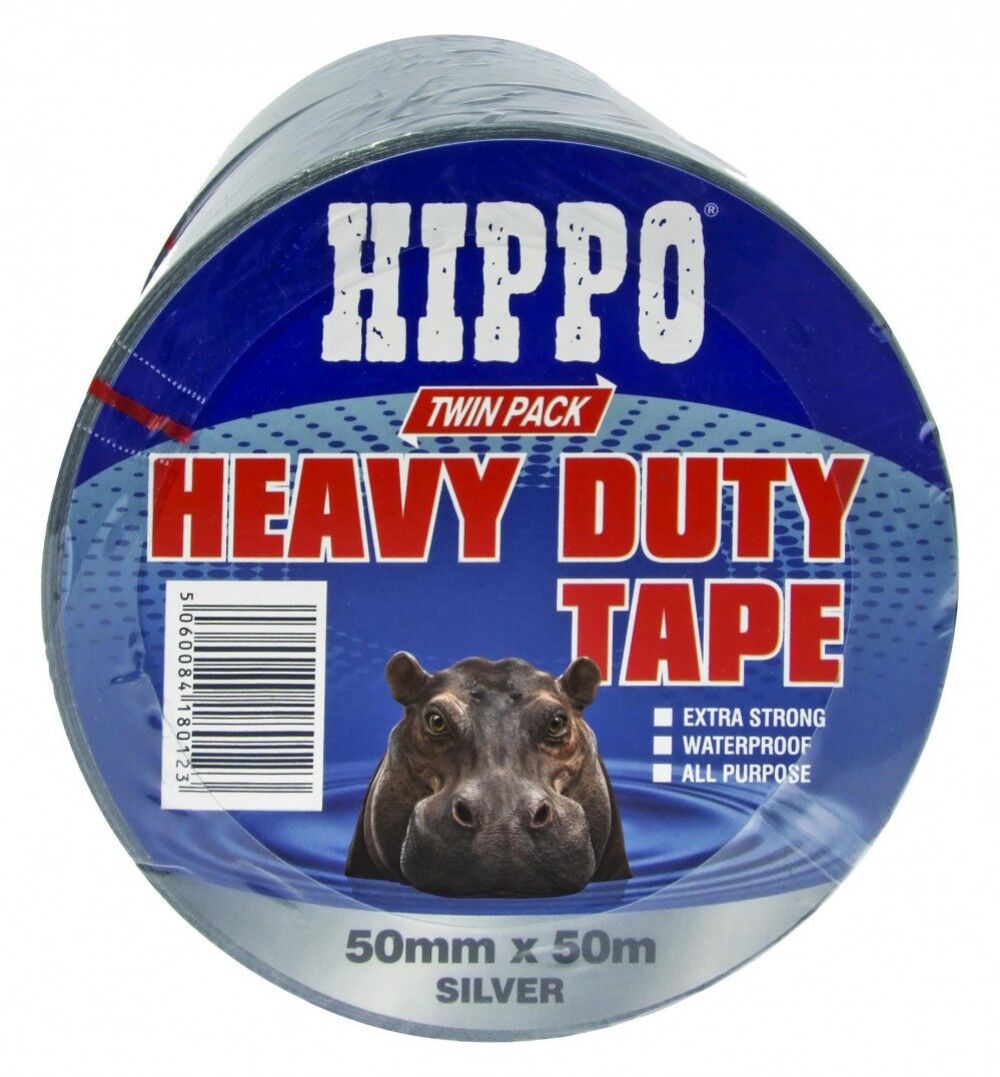 Product image for HIPPO Heavy Duty Tape Silver 50mm x 50mtr 2pk