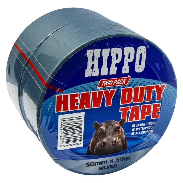 Image of HIPPO Heavy Duty Tape Silver 50mm x 50mtr 2pk