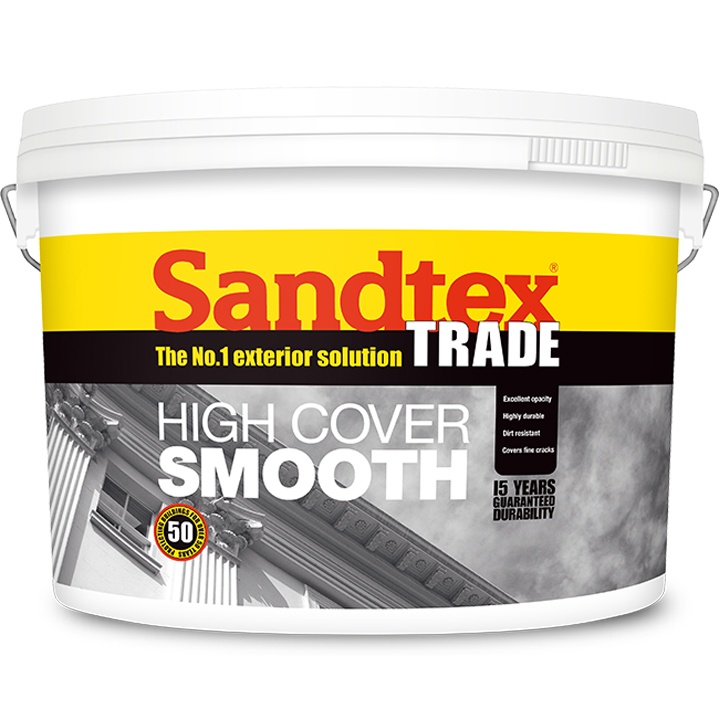 Product image for Sandtex Trade High Cover Smooth Masonry Paint Magnolia 10ltr