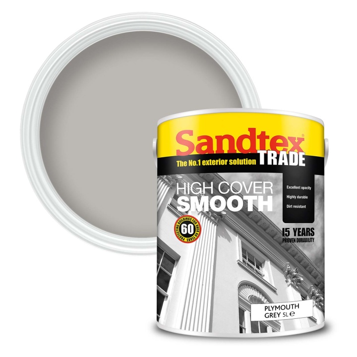 Product image for Sandtex High Cover Smooth Masonry Paint Plymouth Grey 5ltr