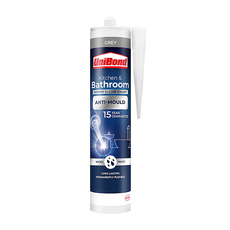 Product image for UniBond Healthy kitchen & bathroom Light Grey Silicone-based Sanitary sealant, 300ml