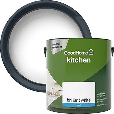 Image of GoodHome Kitchen Brilliant white Matt Emulsion paint, 2.5L