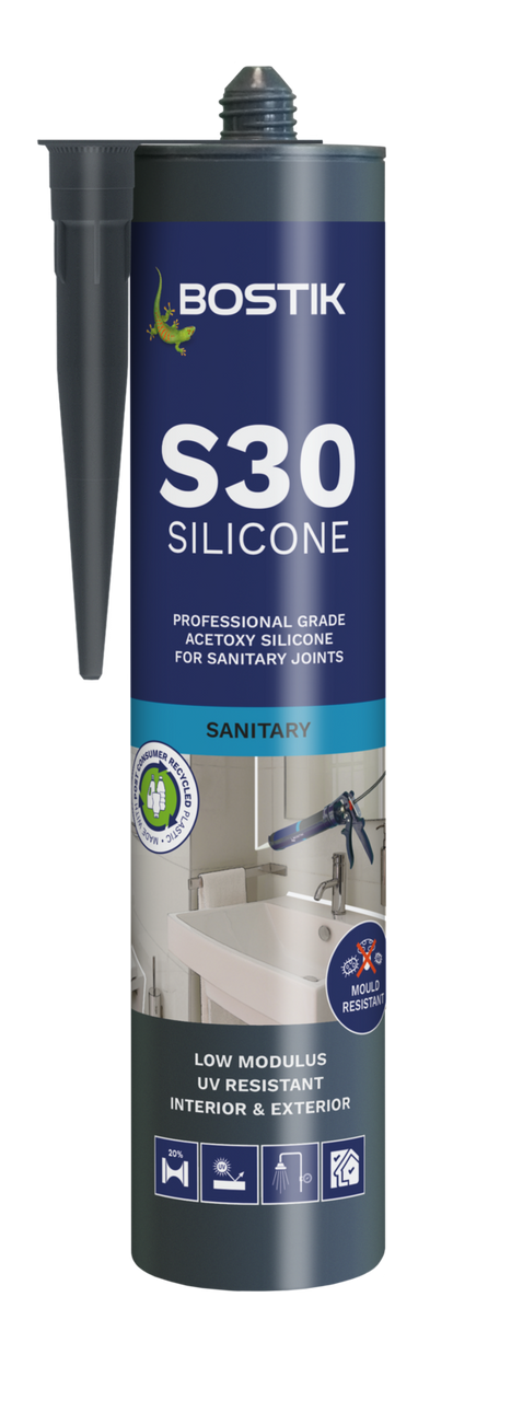 Product image for Bostik S30 Acetoxy Sanitary Silicone Sealant 310ml Grey