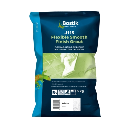 Image of Bostik J115 Flexible Smooth Finish Wall & Floor Tile Grout White 5kg