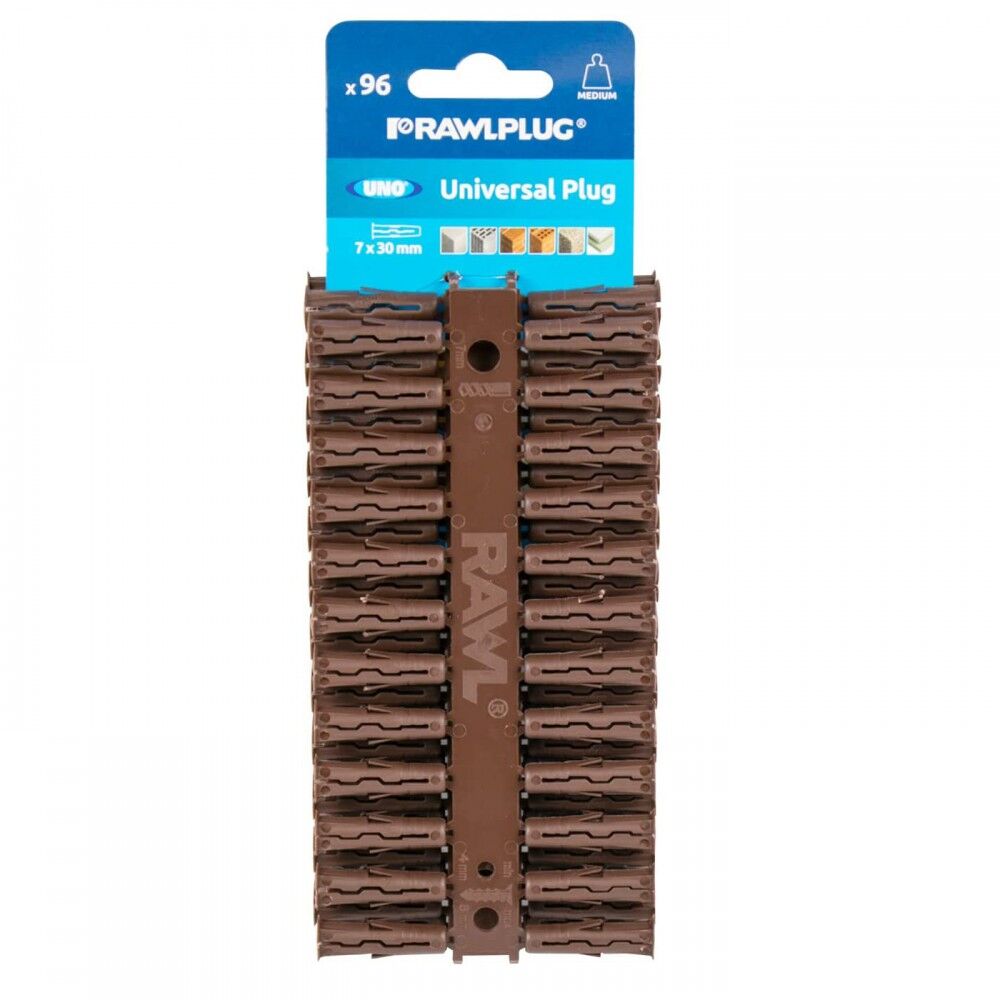 Product image for Rawlplug UNO Universal Plastic Wall Plug Brown 7x30mm 96pk