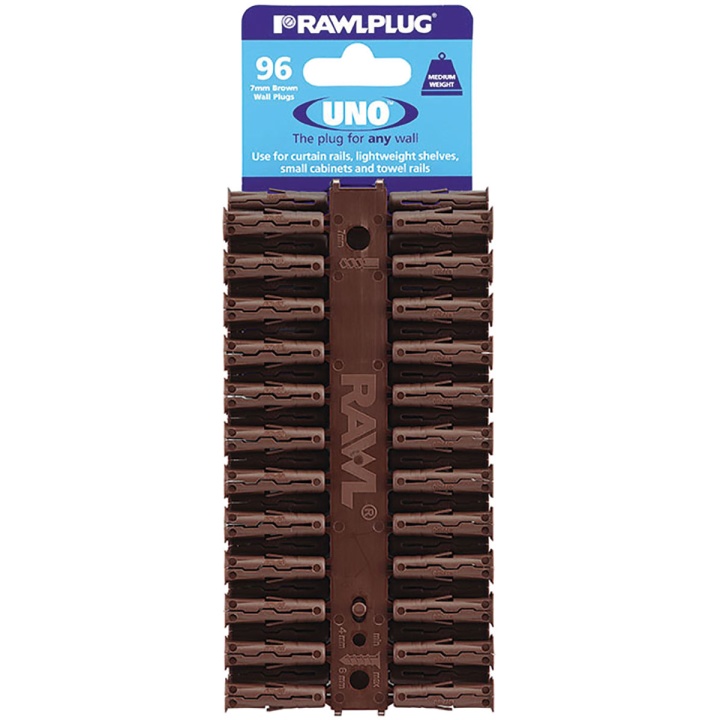 Product image for Rawlplug UNO Universal Plastic Wall Plug Brown 7x30mm 96pk