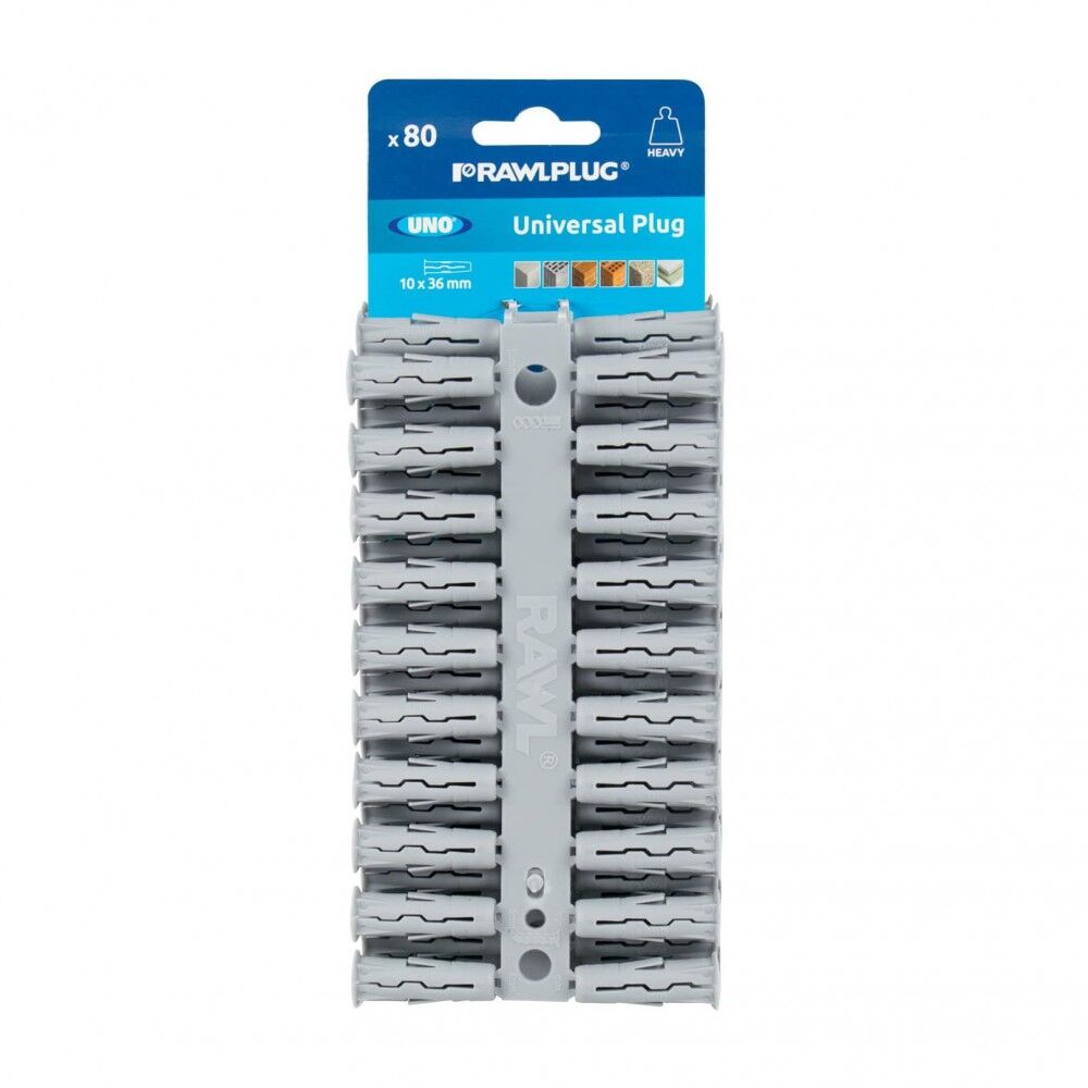 Image of Rawlplug UNO Universal Plastic Wall Plug Grey 10x36mm 80pk