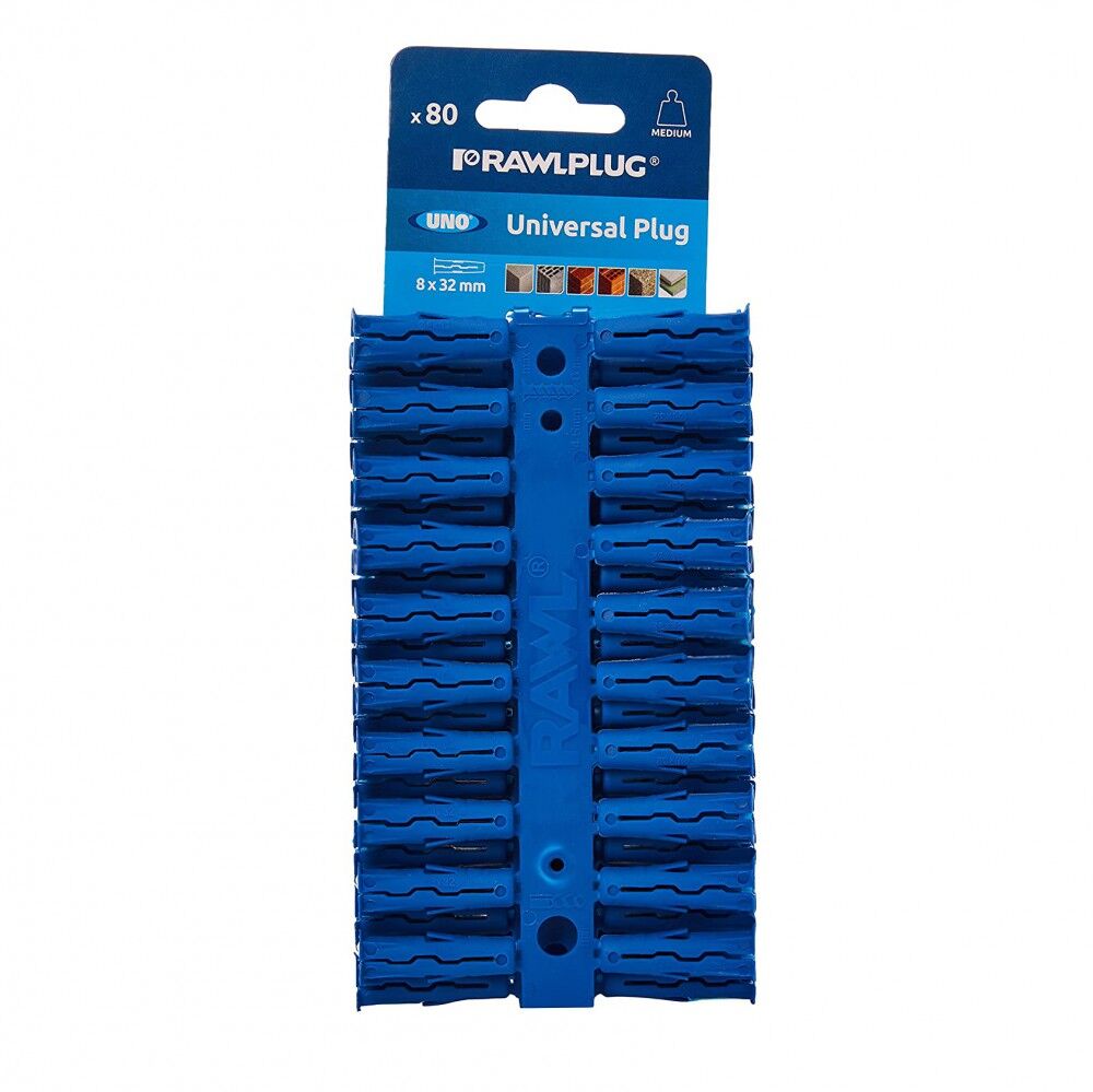 Product image for Rawlplug UNO Universal Plastic Wall Plug Blue 8x32mm 80pk