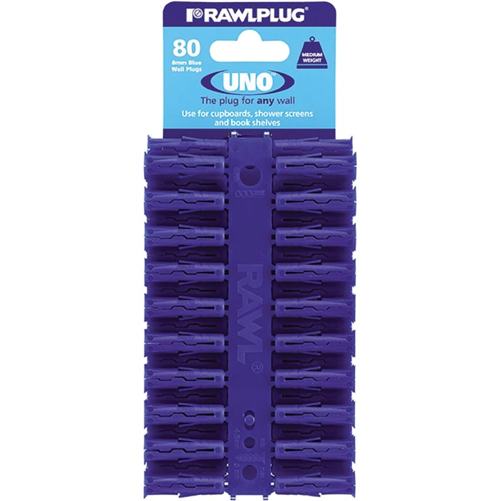 Product image for Rawlplug UNO Universal Plastic Wall Plug Blue 8x32mm 80pk