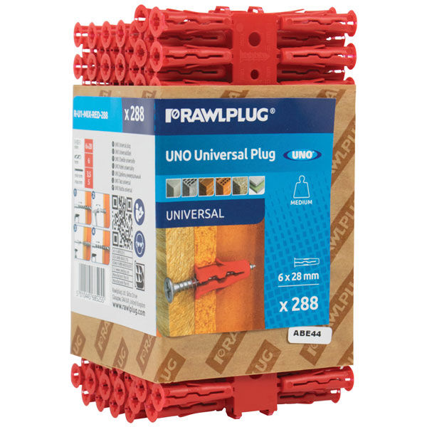Image of Rawlplug UNO Universal Plastic Wall Plug Red Carded 6x28mm 288pk
