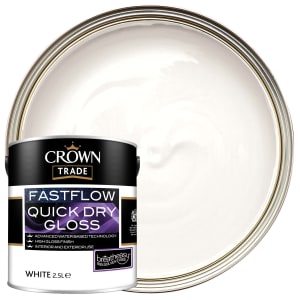 Image of Crown Trade Fastflow Quick Dry Paint Gloss White 2.5ltr