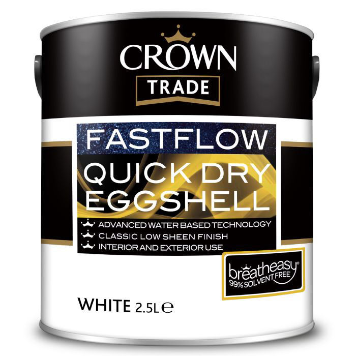 Image of Crown Trade Fastflow Quick Dry Paint Eggshell White 2.5ltr