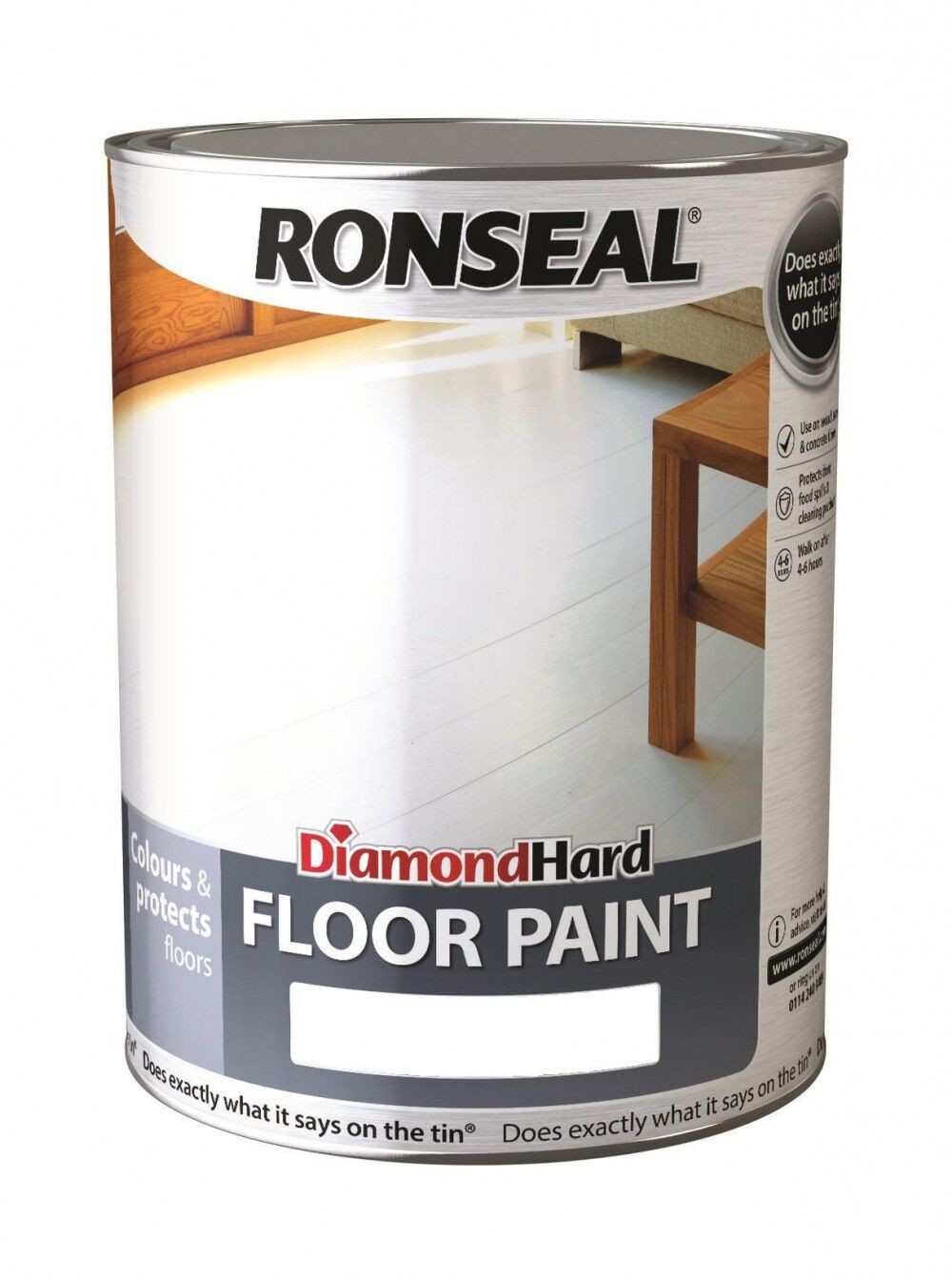 Product image for Ronseal Diamond Hard Floor Paint Satin White 2.5ltr