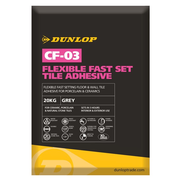 Product image for Dunlop CF-03 Flexible Fast Set Tile Adhesive Grey 20kg