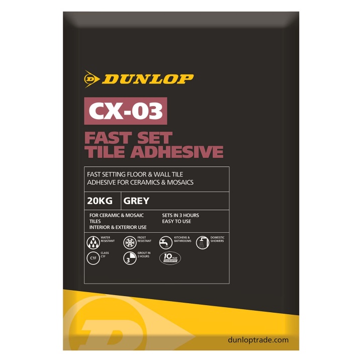 Product image for Dunlop CX-03 Fast Set Tile Adhesive Grey 20kg