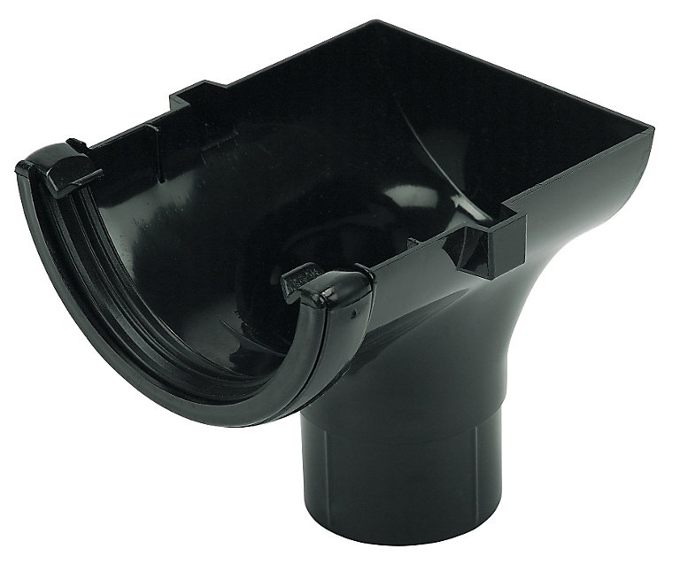 Product image for FloPlast RO2 Black Half round Stop end Gutter outlet, (L)40mm (Dia)112mm