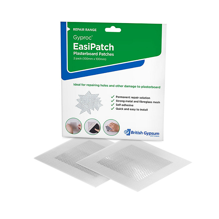 Product image for Gyproc Aluminium & fibreglass Self-adhesive Plasterboard Repair patch Pack of 2 (W)150mm