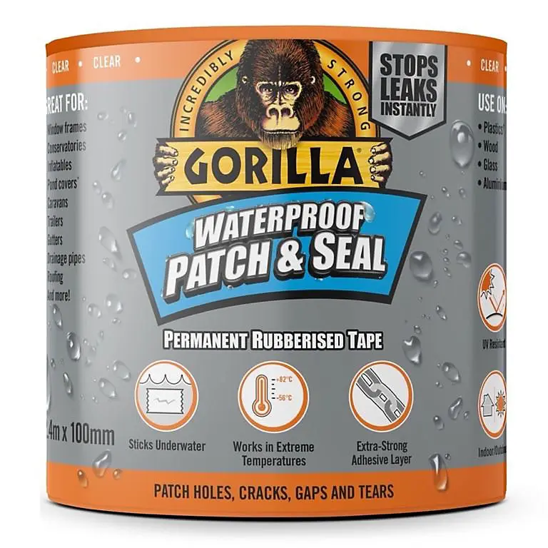 Product image for Gorilla Patch & Seal Clear Waterproof Sealing tape (L)2.4m (W)100mm