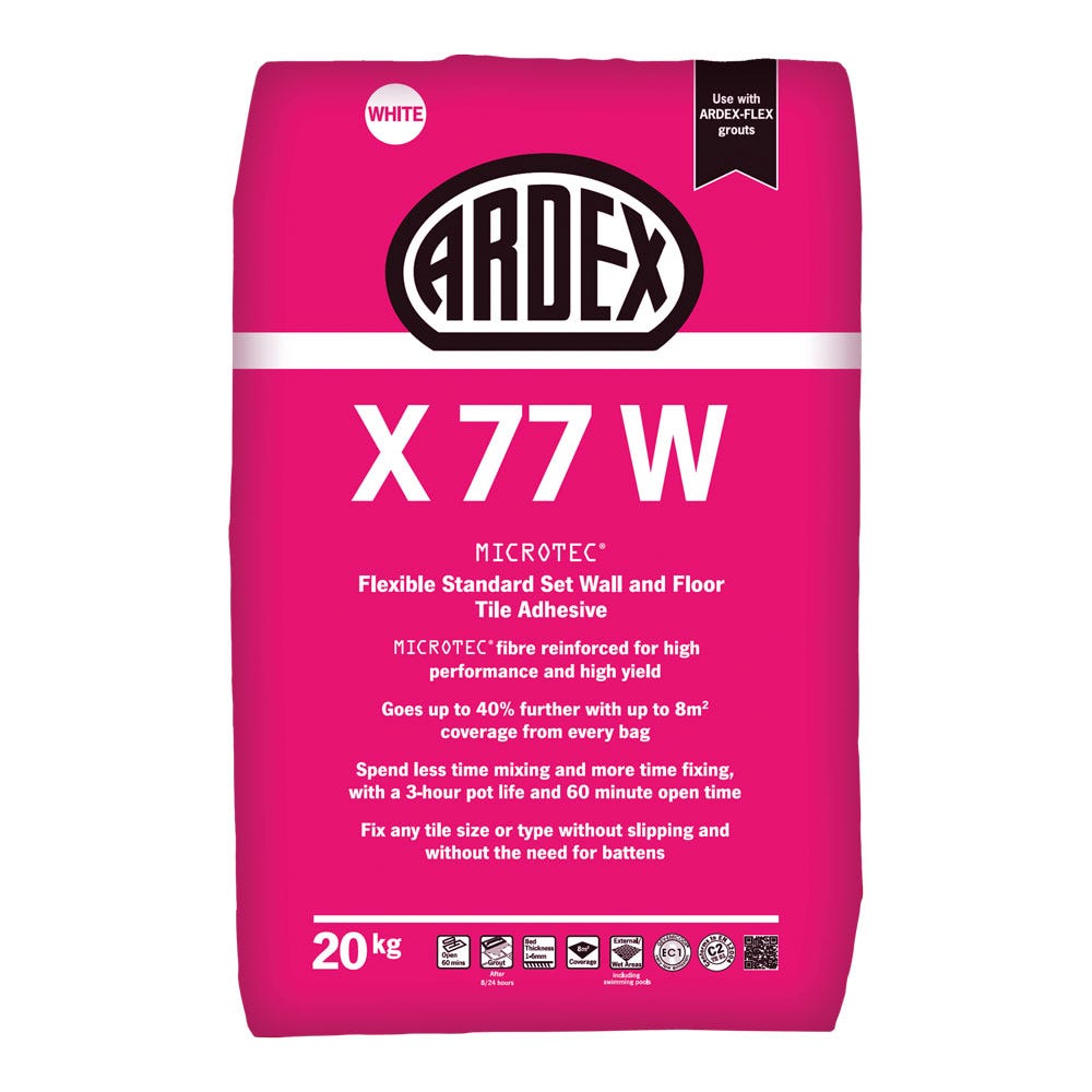 Product image for Ardex X 77W White Microtec Standard Set Tile Adhesive 20Kg