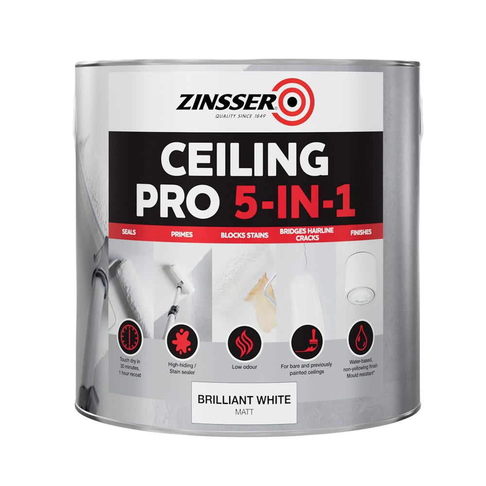 Product image for Zinsser Ceiling Pro 5 In 1 Paint Matt White 2.5L