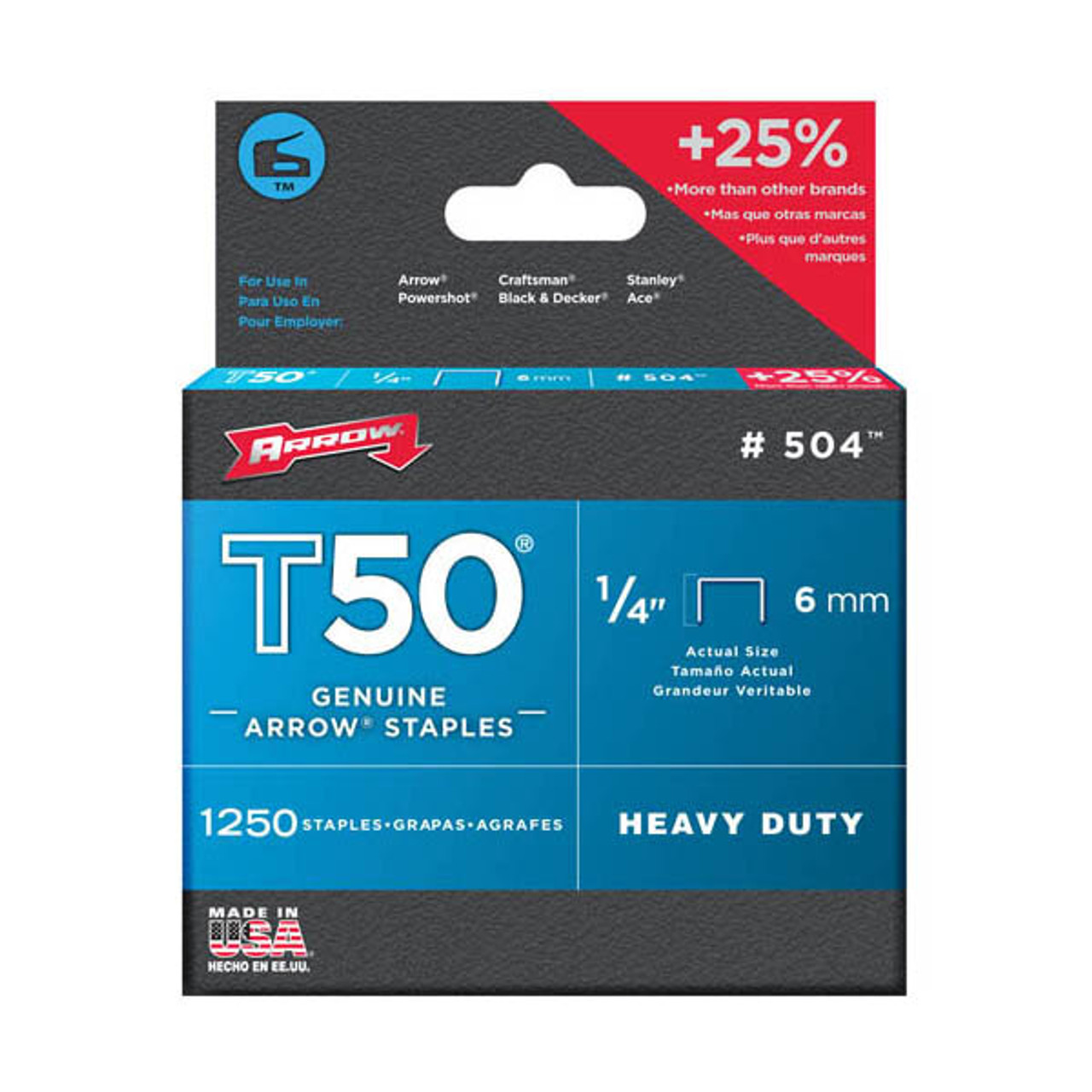 Product image for Arrow Staples T50 10mm (1250 Pack)