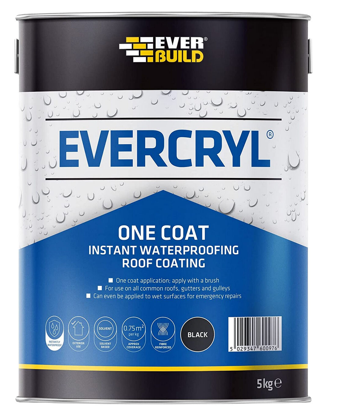 Image of Everbuild Evercryl One Coat Roof Waterproofing Black 5kg