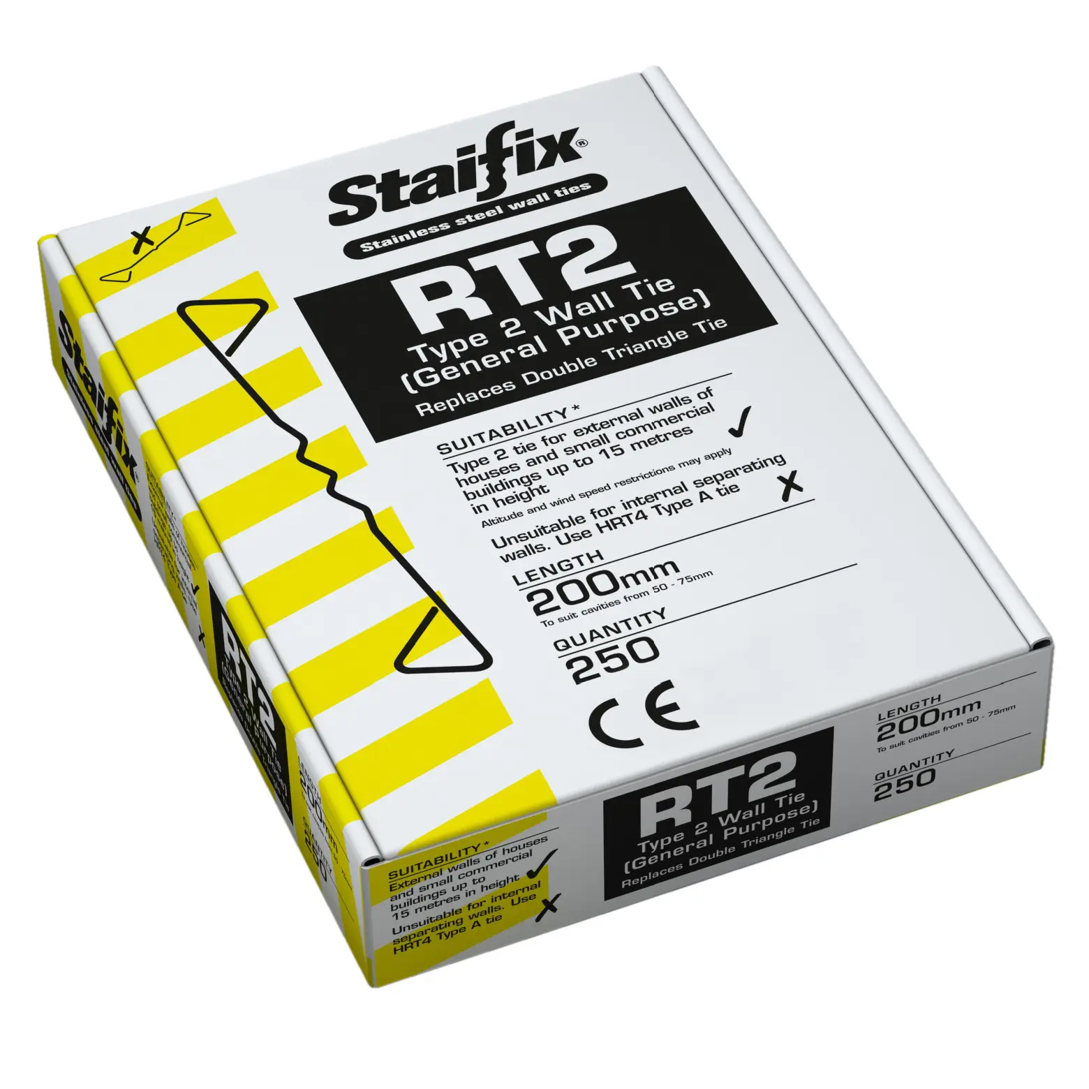 Product image for Ancon Staifix RT2 Type 2 General Purpose Wall Tie 200mm Box 250