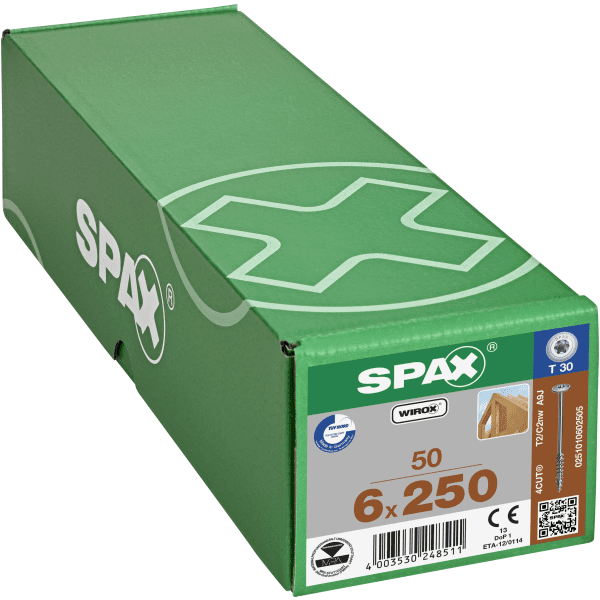Product image for Spax Construction Screw With Washer-head - Partial Thread - Wirox Coated 6.0 X 250mm