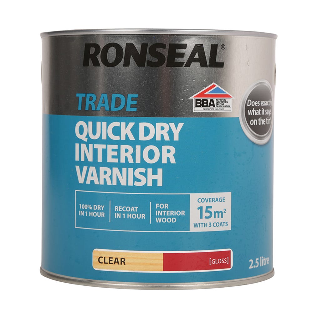 Product image for Ronseal Trade Quick Dry Interior Varnish Gloss Clear 2.5l