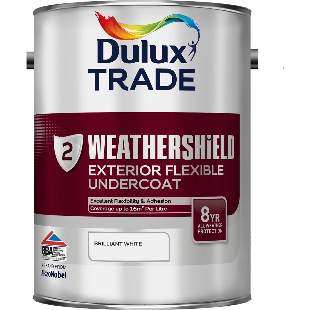 Product image for Dulux Trade Weathershield Exterior Undercoat Brilliant White 5l