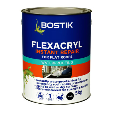 Product image for Bostik Flexacryl Instant Repair Waterproof Roof Coating, Black, 5 KG
