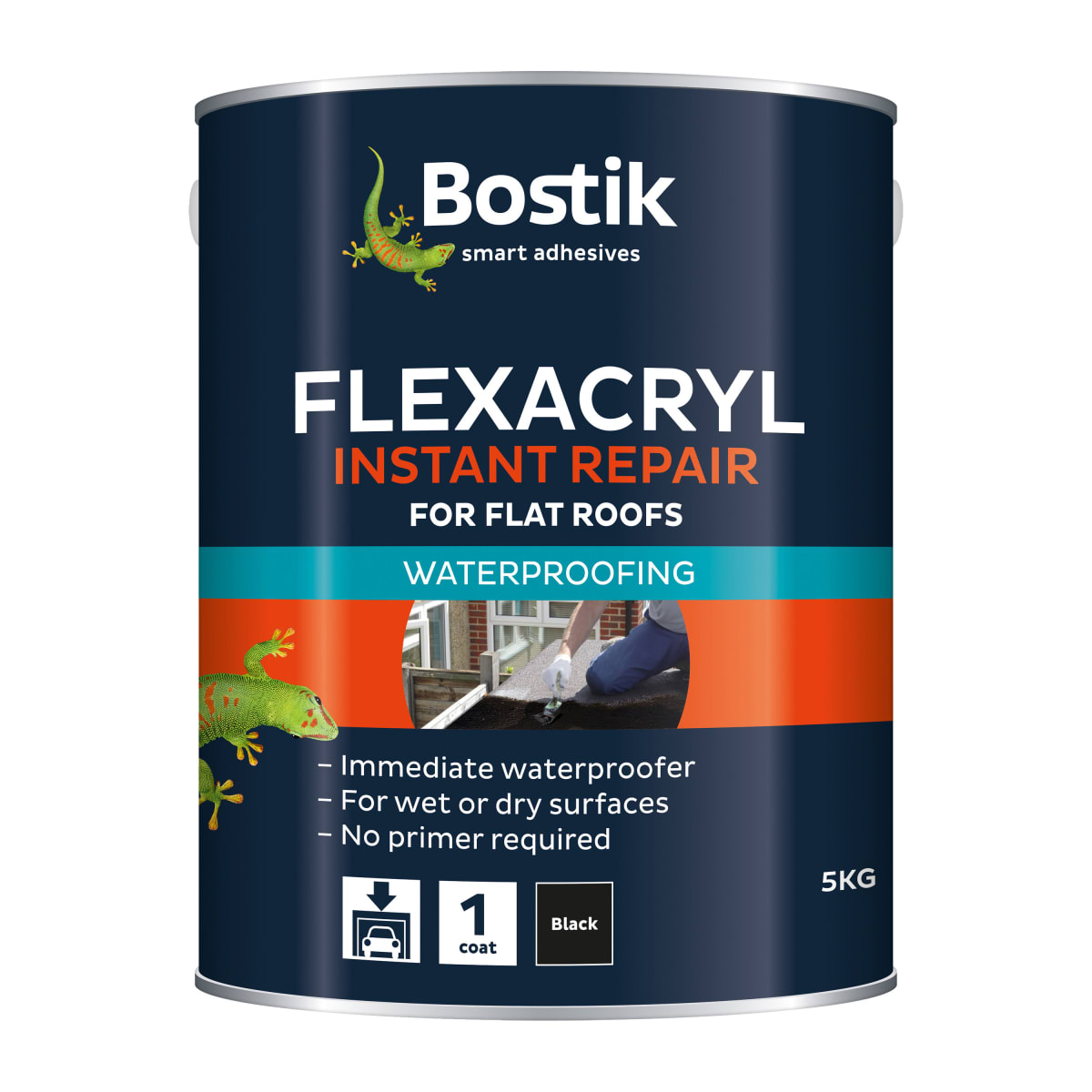 Product image for Bostik Flexacryl Instant Repair Waterproof Roof Coating, Black, 5 KG