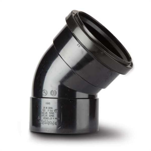 Product image for Soil & Vent Ring Seal 135° Offset Bend Double Socket Pvcu Black 110mm