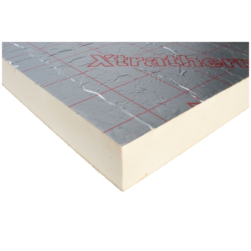 Product image for 100mm x 2400mm x 1200mm Xtratherm Pitched Square Edge Foilboard Insulation Roof Board Thin