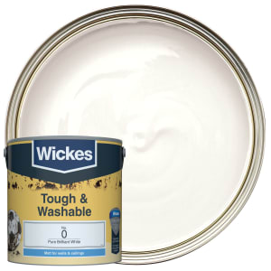 Image of Wickes Tough & Washable Matt Emulsion Paint - Pure Brilliant White No.0 - 2.5L