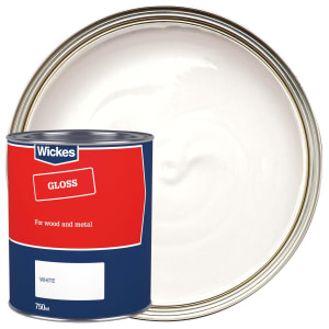 Product image for Wickes Basic Gloss Wood & Metal Paint - White - 750ml