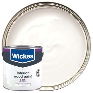 Product image for Wickes One Coat Satin Wood & Metal Paint - Pure Brilliant White - 2.5L
