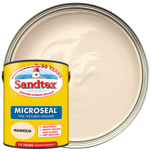 Product image for Sandtex Microseal Fine Textured Weatherproof Masonry 15 Year Exterior Wall Paint - Magnolia - 5L