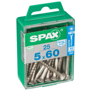 Product image for Spax TX Countersunk Stainless Steel Screws - 5 x 60mm Pack of 25