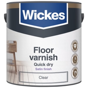 Product image for Wickes Quick Dry Satin Floor Varnish - Clear - 2.5L