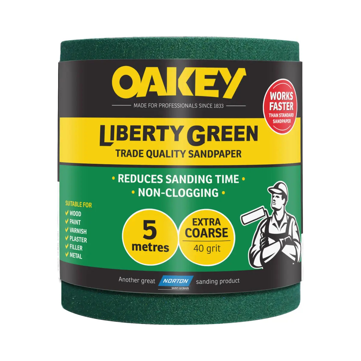 Image of Oakey Liberty Green Sanding Roll 40 Grit Coarse 115mm X 5m