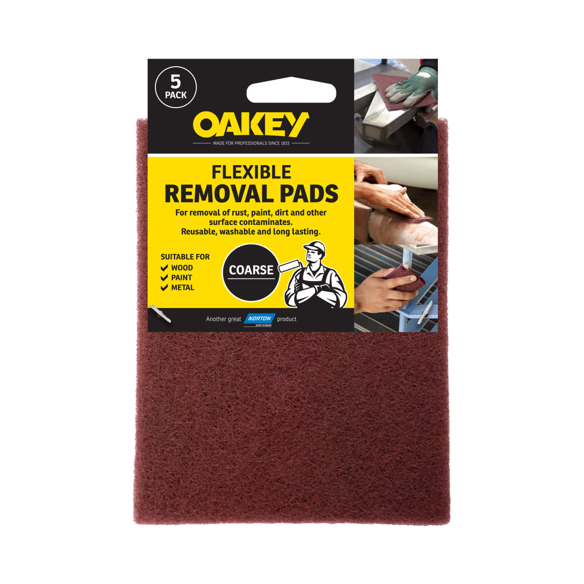 Product image for Oakey Flexible Removal Pads Coarse Pack Of 5  150 X 115mm L X W (mm)