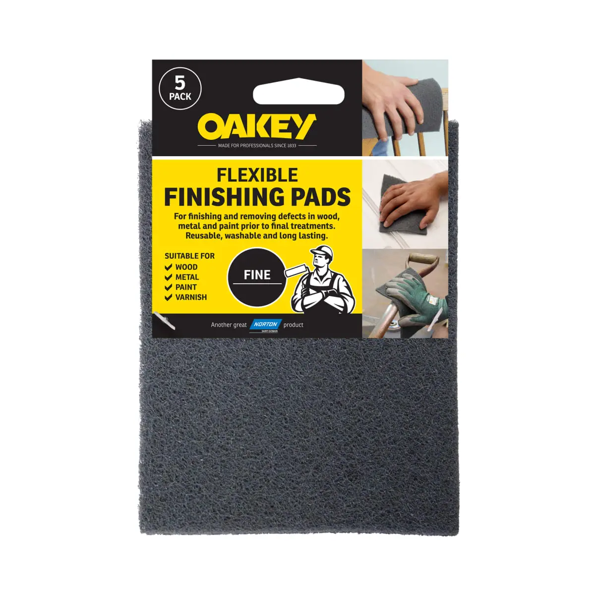 Product image for Oakey Flexible Finishing Pads Fine Pack Of 5 150 X 115mm  L X W (mm)
