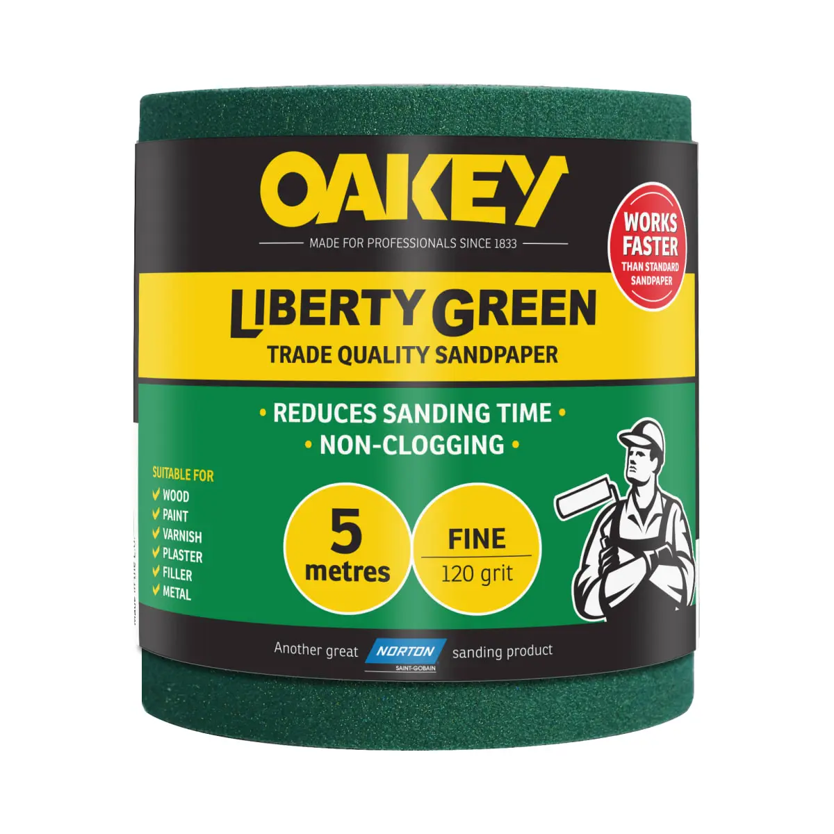 Product image for Oakey Liberty Green Roll 5m X 115mm 120 Grit